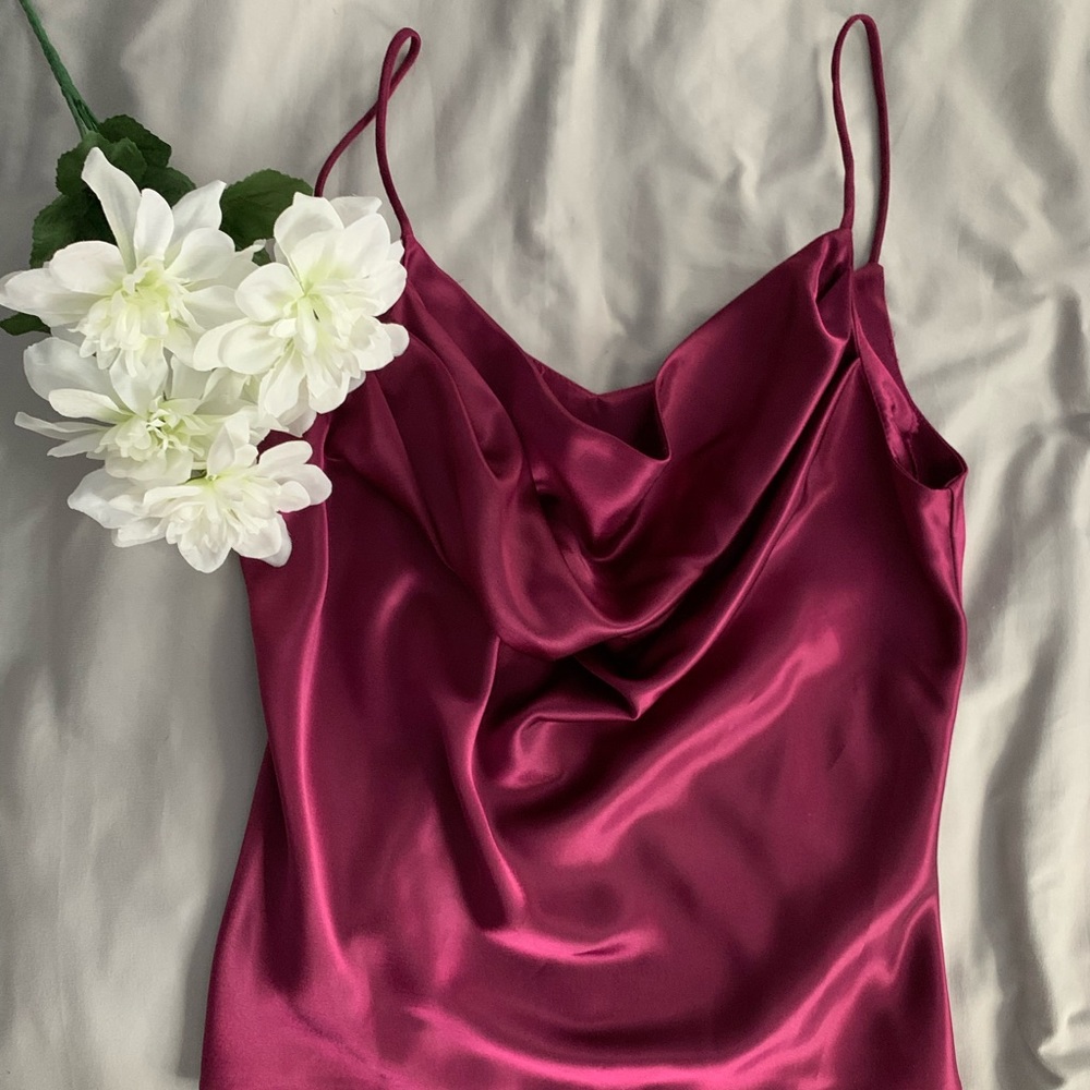 Luxury silk magenta top with cowl neck detail